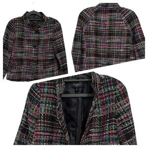 TALBOTS Tweed Jacket Blazer Multicolor Wool Blend Boxy Style size 4 P